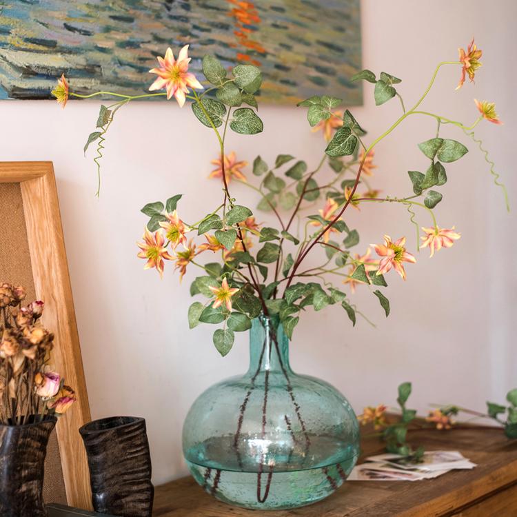 Faux Silk Artificial German Clematis Flower Stem in Orange 40