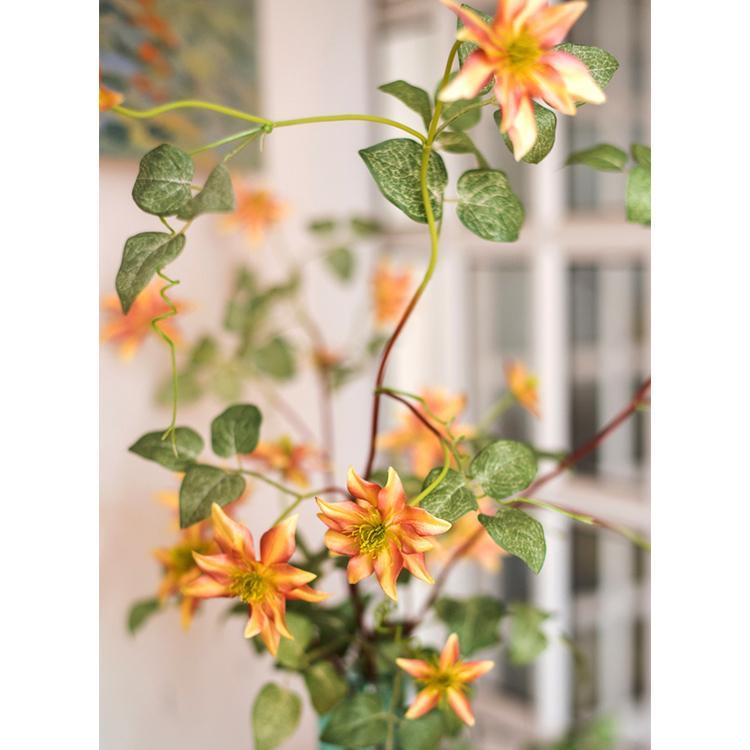 Faux Silk Artificial German Clematis Flower Stem in Orange 40