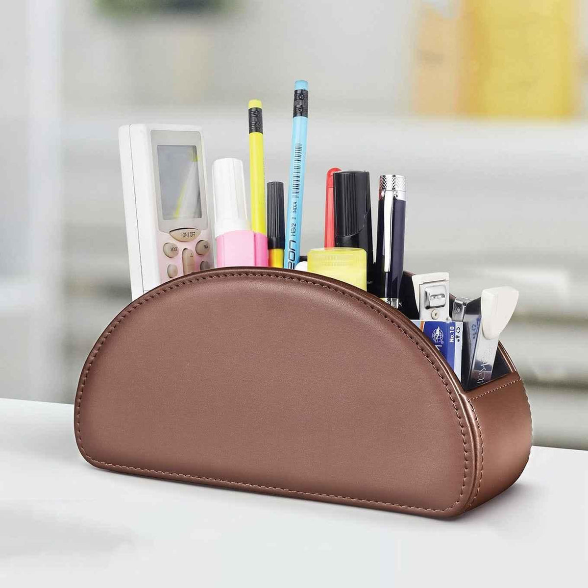 Vegan Leather Remote Control Desk Organizer