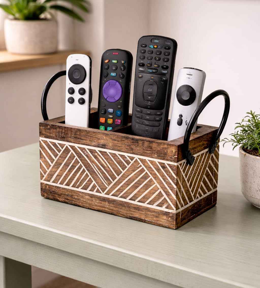 Wooden & Iron Remote Control Holder Stand