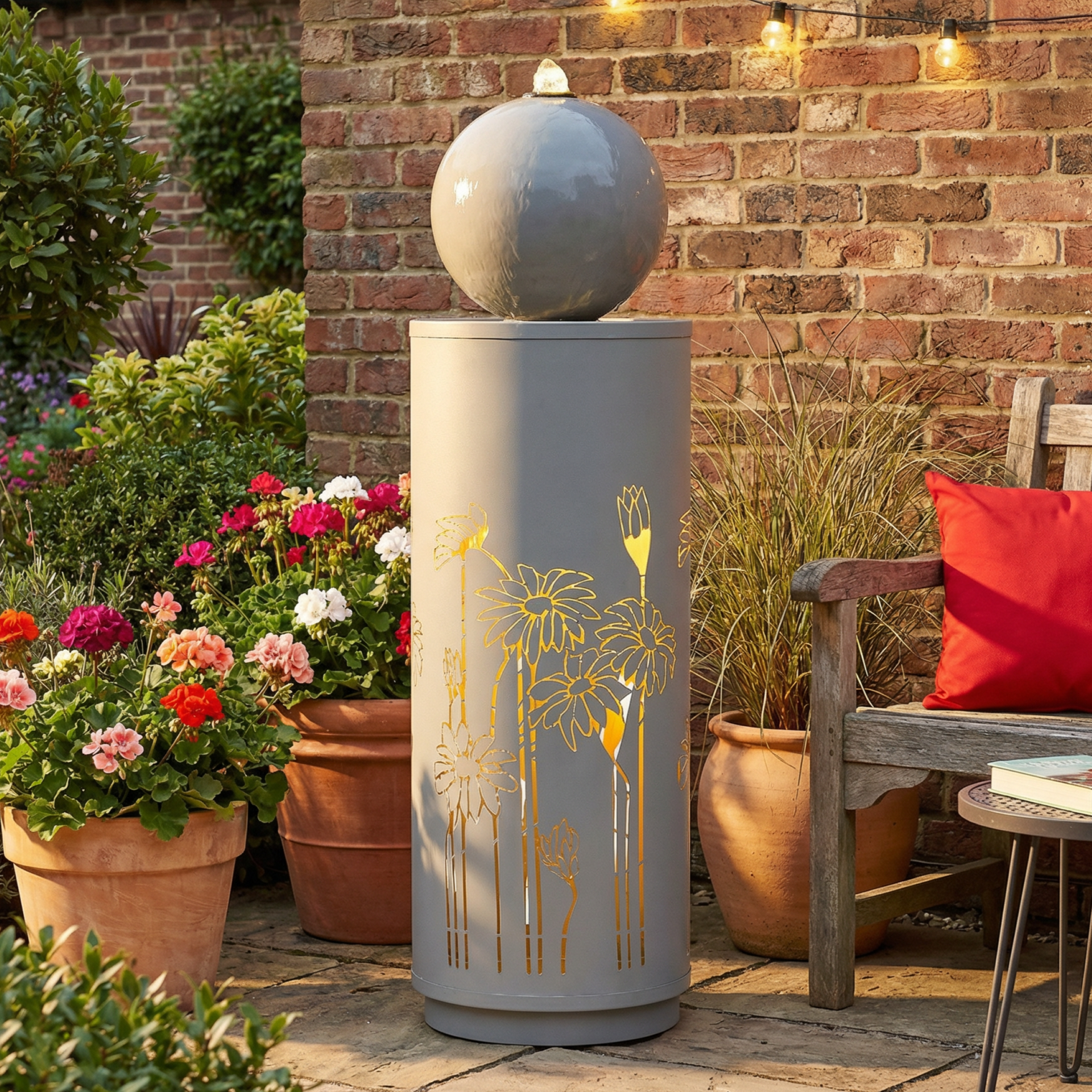 Metal Sphere Water Fountain Outdoor with LED