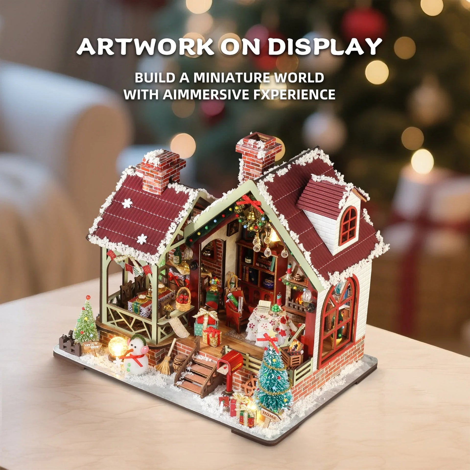 Gingerbread House Christmas Book Nook Kit with Wooden Details