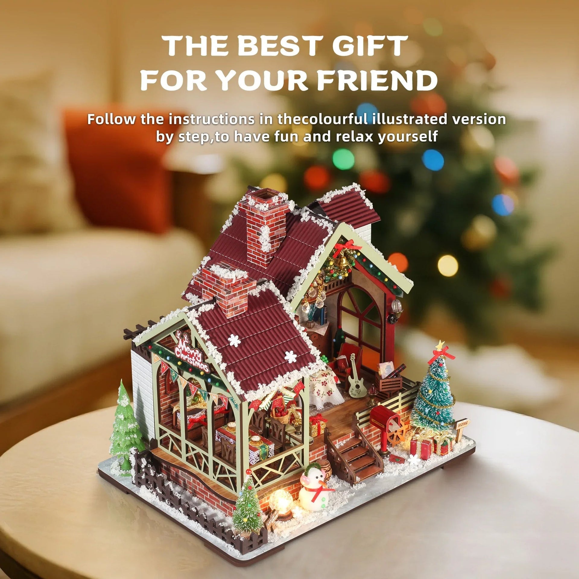 Gingerbread House Christmas Book Nook Kit with Wooden Details