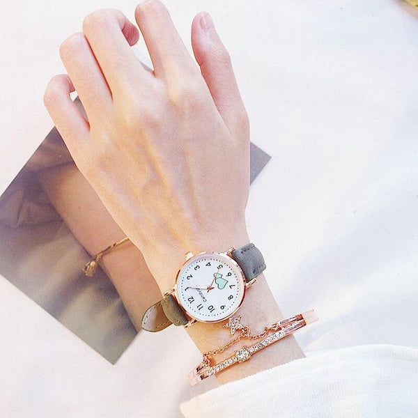 Girl Cute Watch Analog Childrens Quartz Comfortable Watch Girl Elementary School Fashion Girl Analog Watch Unisex Wrist Watches Stainless Steel Dial Leather Strap Watches Quartz Fashion Watch