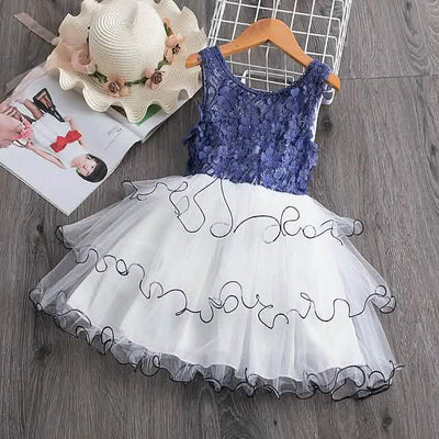 Girls' Ruffle Mesh Embroidered Dress