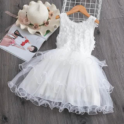 Girls' Ruffle Mesh Embroidered Dress