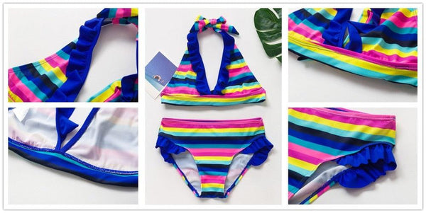 Girls Swimsuit Kids Swimwear Cute Print Kids Bikini Sets Girls Swimsuits Two Piece Bathing Suit Sets 3D Printed Swimwear Ruffle Style Children Swimwear Kids Beach Wear 2-16 Year