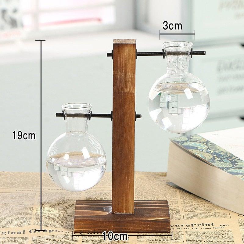 Glass Planter Bulb Vase Transparent Terrarium Hydroponic Vases For Home Garden Office Wedding Decor Wooden Stand Air Planter Bulb Glass Vase Propogation Station for Hydroponics Home Garden Office Decoration