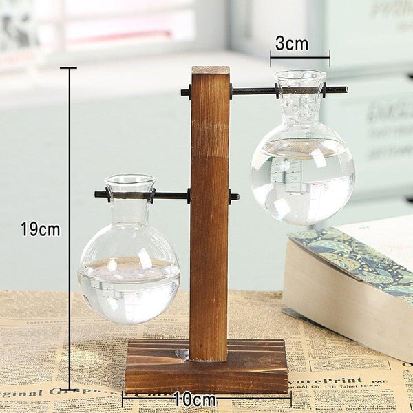 Glass Planter Bulb Vase Transparent Terrarium Hydroponic Vases For Home Garden Office Wedding Decor Wooden Stand Air Planter Bulb Glass Vase Propogation Station for Hydroponics Home Garden Office Decoration