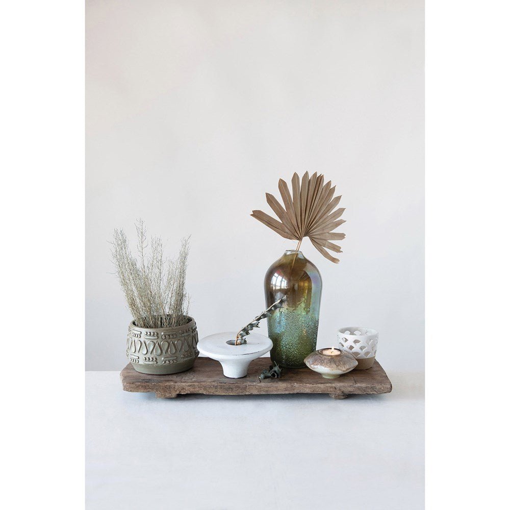 Glass Vase, Seeded Green Iridescent Finish