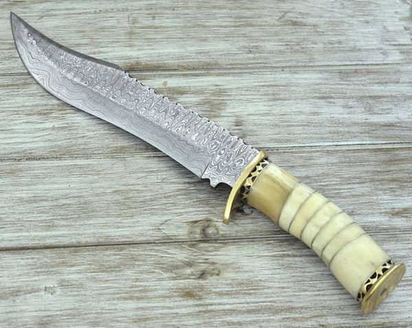 Glimmer - Damascus Bowie Knife with Bone Mosaic Handle - Gifts for You 'n Me