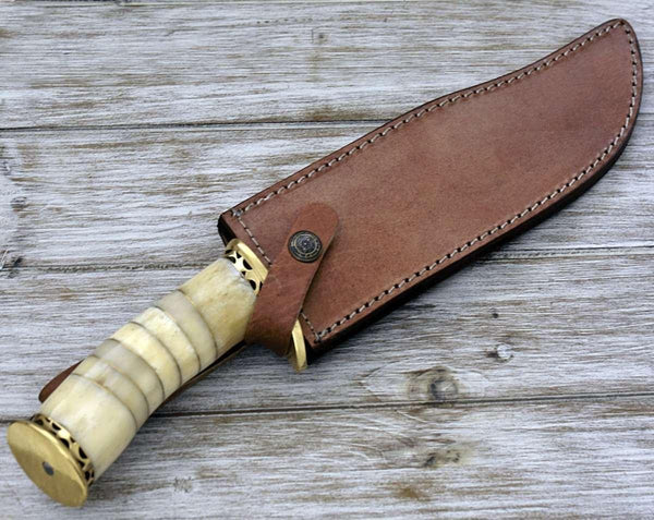 Glimmer - Damascus Bowie Knife with Bone Mosaic Handle - Gifts for You 'n Me