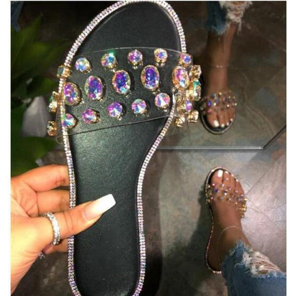 Glitter Slippers Women Summer Sandals Fashion Bling Candy Color Flip Flops Beach Diamond Flat Outdoor Sandals Slip On Sandals Slide Glitter Bling Casual Sandal Flat Open Toe Sparkle Slides
