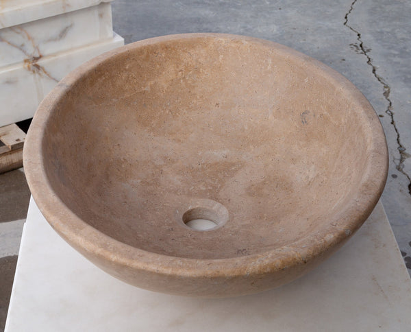Karina Walnut Travertine Natural Stone Vessel Sink Honed and Filled  (W)16