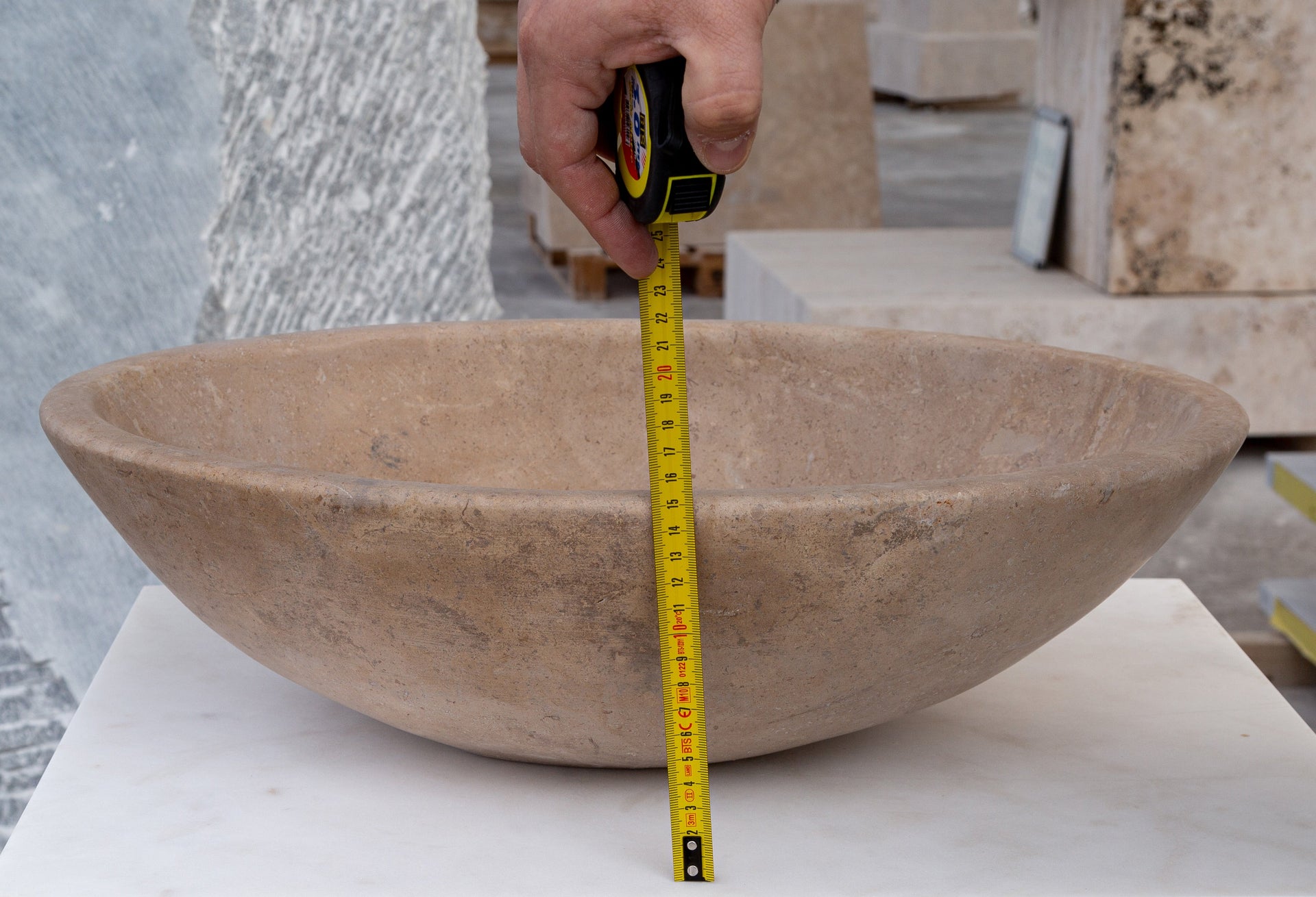 Karina Walnut Travertine Natural Stone Vessel Sink Honed and Filled  (W)16