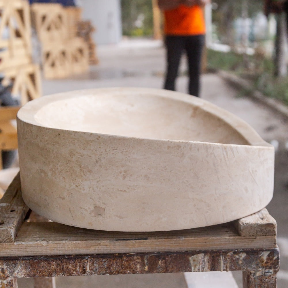 Natural Stone Light Travertine Special Design Vessel Sink Honed and Filled (W)16