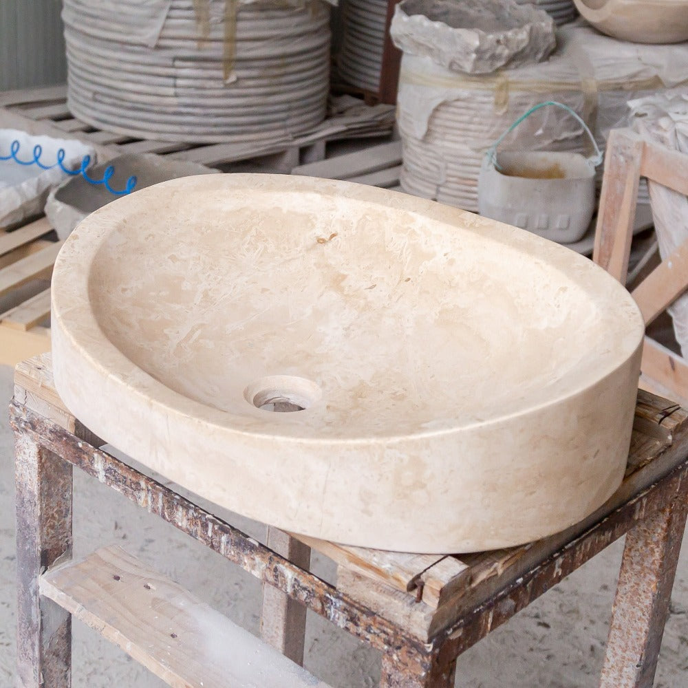 Natural Stone Light Travertine Special Design Vessel Sink Honed and Filled (W)16
