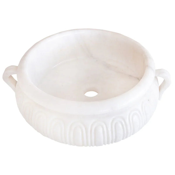 Calacatta White Marble Vessel Saucepan Shape Above Vanity Bathroom Sink (D)17