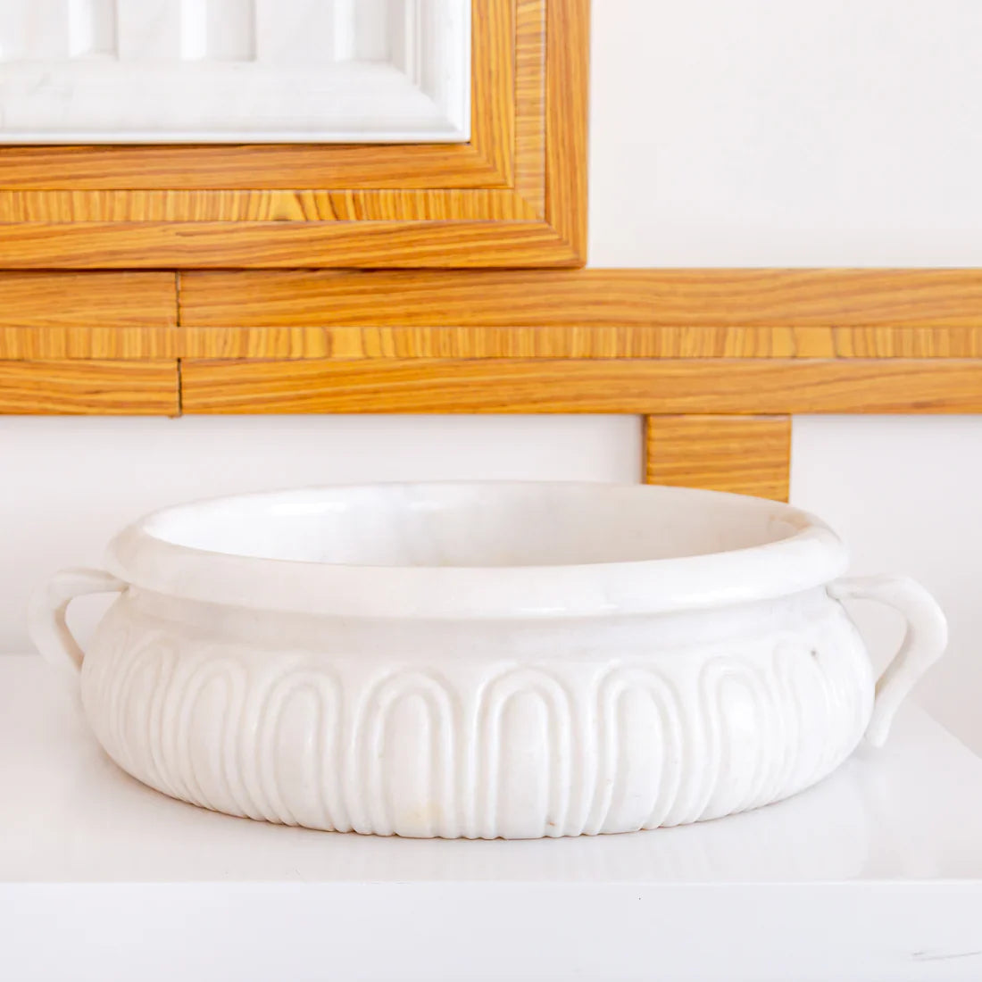 Calacatta White Marble Vessel Saucepan Shape Above Vanity Bathroom Sink (D)17