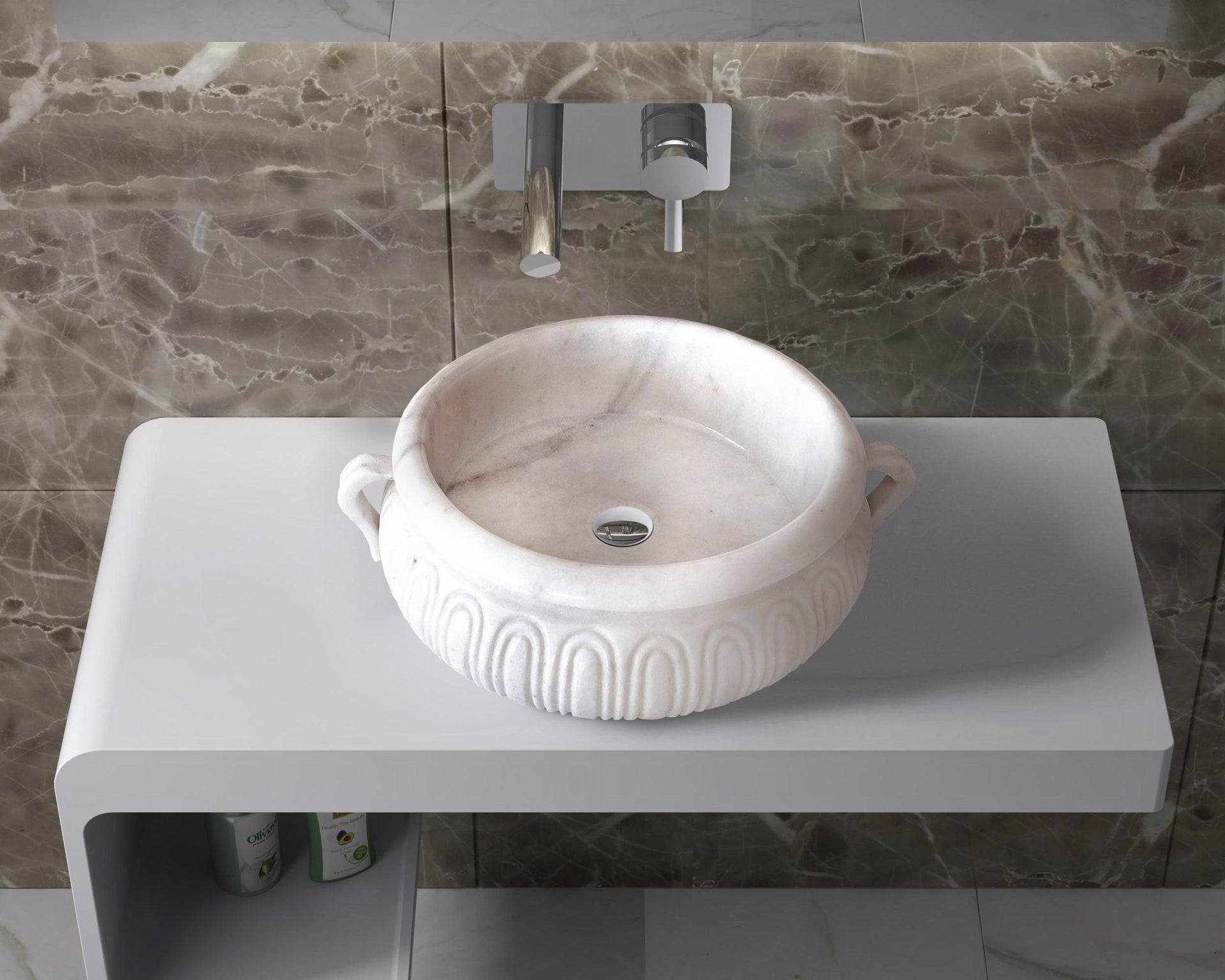 Natural Stone White Marble Vessel Sink Bowl Polished (D)17