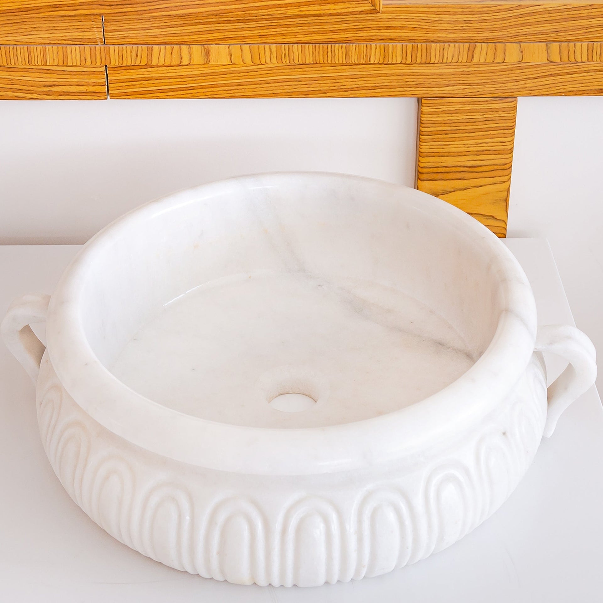 Natural Stone White Marble Vessel Sink Bowl Polished (D)17