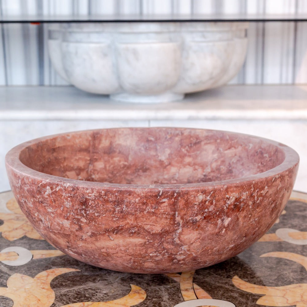 Red Travertine Natural Stone Vessel Sink Honed/Matte (D)16