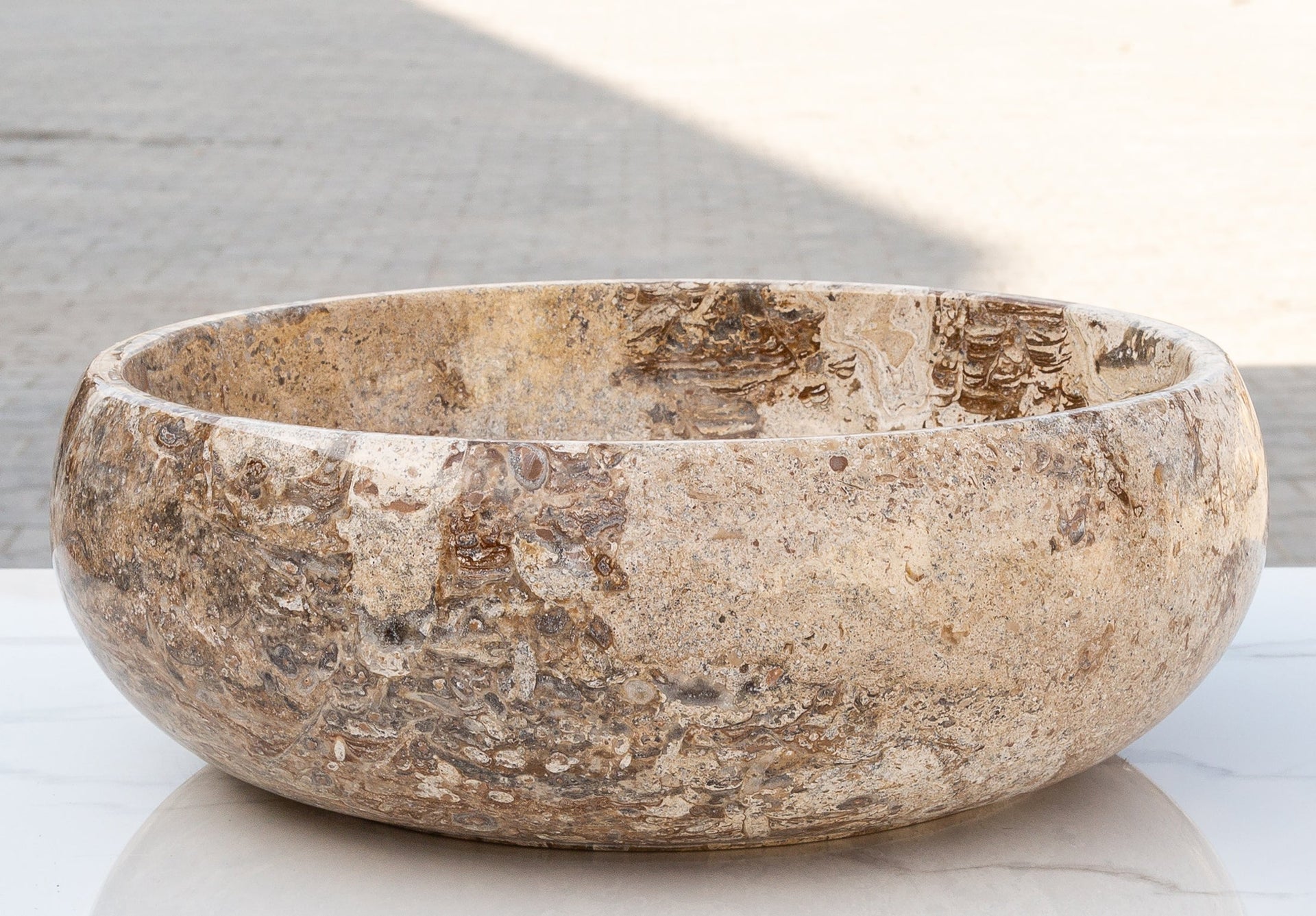 Valencia Beige Travertine Natural Stone Vessel Sink Filled and Polished (D)16