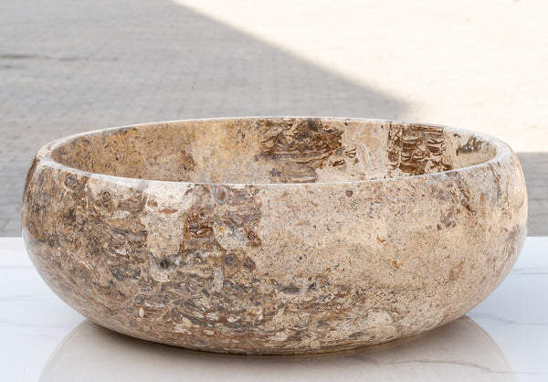 Valencia Beige Travertine Natural Stone Vessel Sink Filled and Polished (D)16