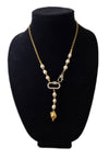 Gold Chain Link and Freshwater Pearl Y Necklace