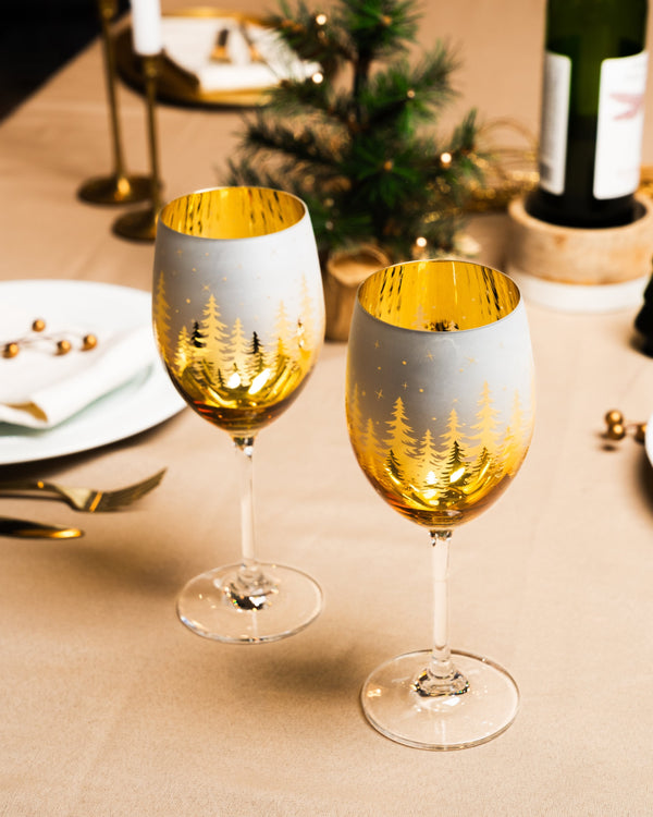 Gold Pine Tree Wine Glasses Jersey Art Glass