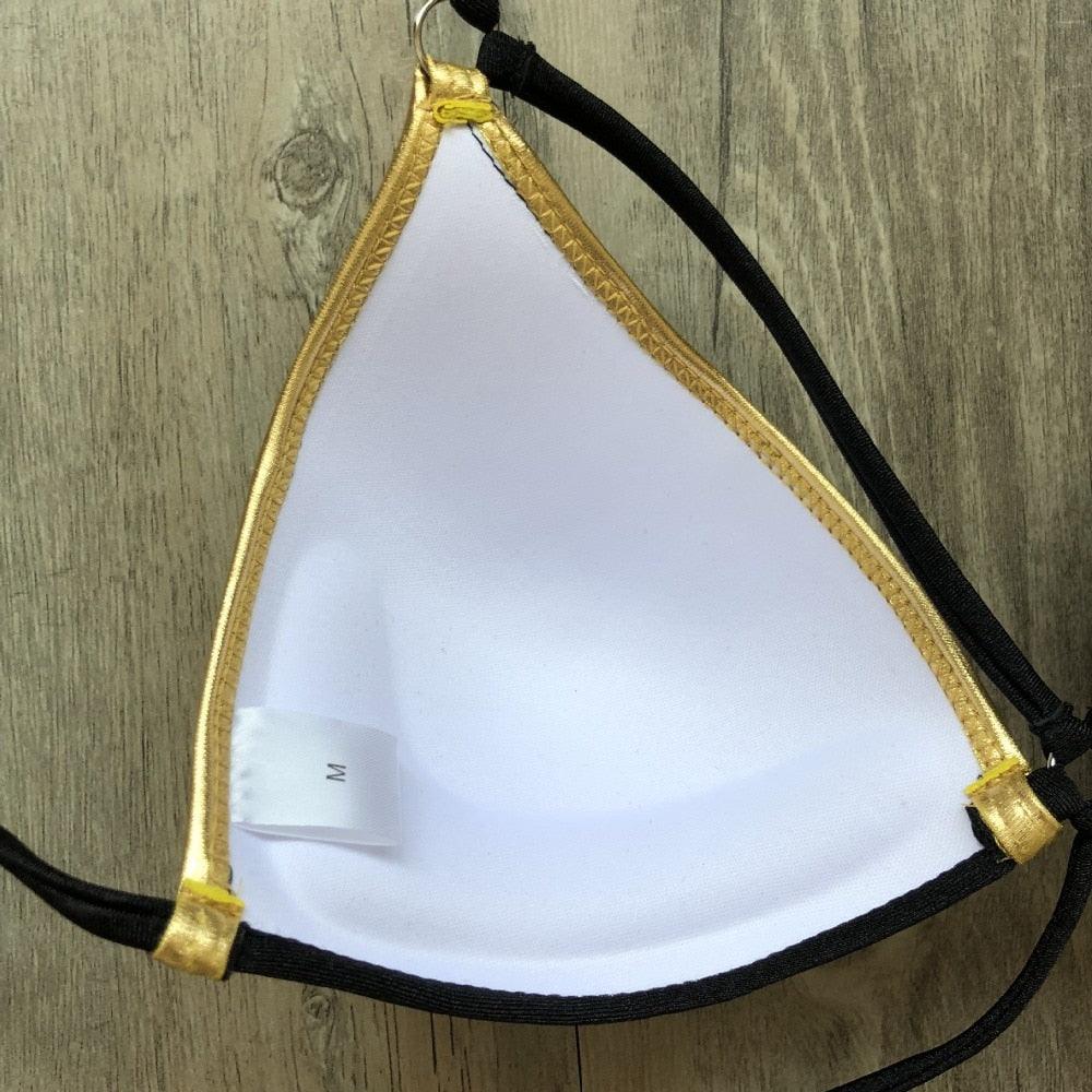 Golden Bikini Set Padded Women Swimsuit Push Up Swimwear Summer Beachwear Bathing Suit Women's Push Up Two Piece Bikini Swimsuits Elegant Lace Up Bathing Suits