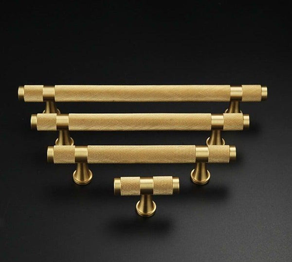 Golden Brass Knurled Textured Simple Kitchen Cabinet handle And Handles Drawer Pulls Bedroom Door Knobs  Cupboard Bathroom Door Handles Brushed Brass Pulls For Cabinets