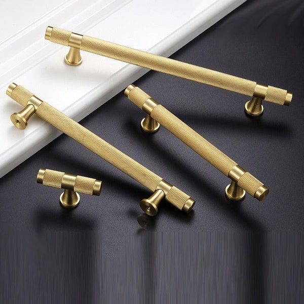 Golden Brass Knurled Textured Simple Kitchen Cabinet handle And Handles Drawer Pulls Bedroom Door Knobs  Cupboard Bathroom Door Handles Brushed Brass Pulls For Cabinets