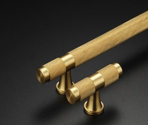 Golden Brass Knurled Textured Simple Kitchen Cabinet handle And Handles Drawer Pulls Bedroom Door Knobs  Cupboard Bathroom Door Handles Brushed Brass Pulls For Cabinets