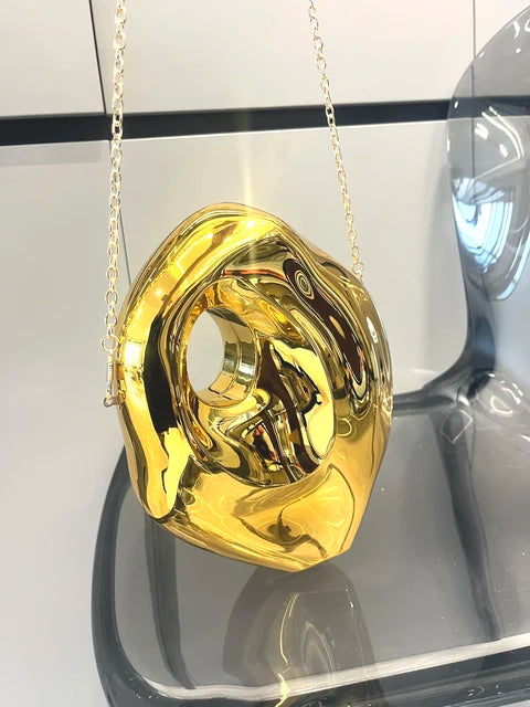 Golden Evening bag Purses and handbag luxury Designer shoulder bags funny shape Party Wedding Acrylic Shiny Clutch purse