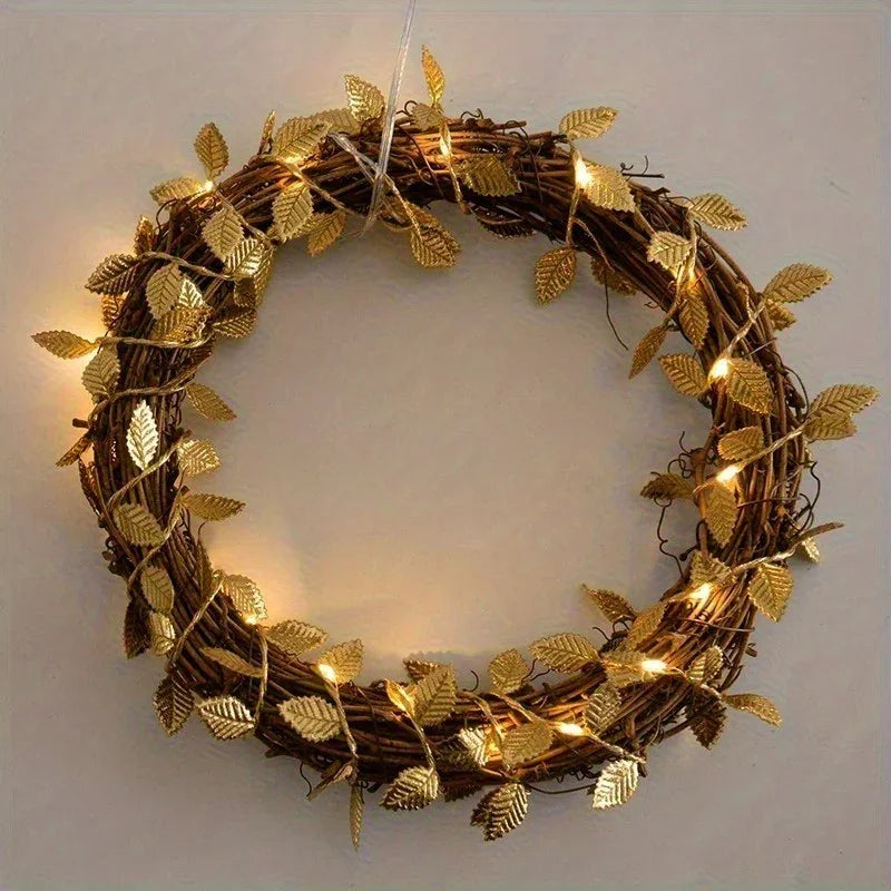 Golden Fairy Lights Garland Battery Operated with Leaves