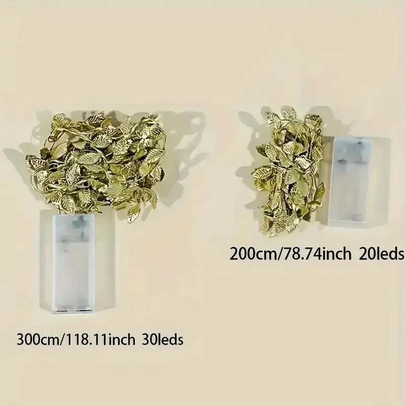 Golden Fairy Lights Garland Battery Operated with Leaves