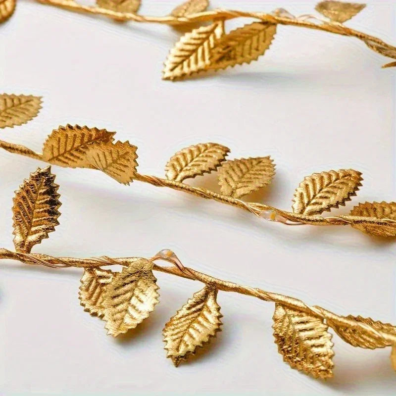 Golden Fairy Lights Garland Battery Operated with Leaves