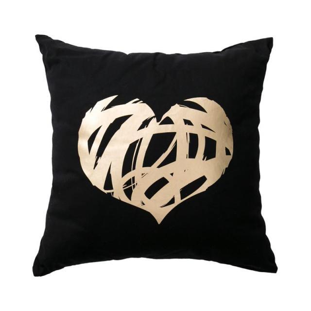 Golden Love Leaves Bronzing Cushion Decorative Pillow Black And Gold Pillow Cover Home Pillowcases Velvet Home Decor Sofa Pillows Cover 45x45CM