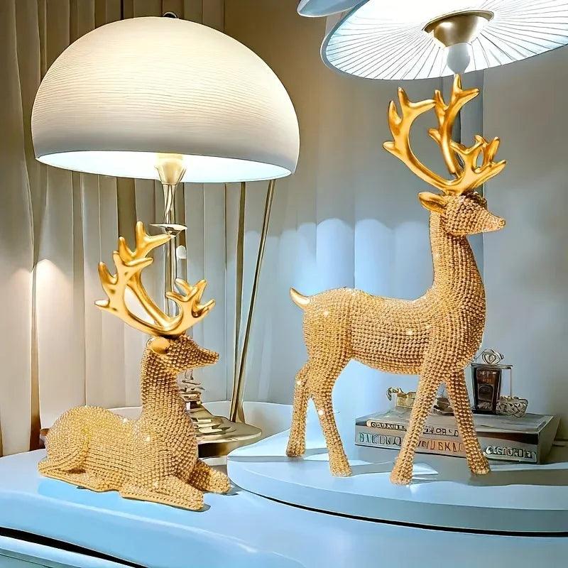 Golden Reindeer Christmas Decor Set of 2 Beads