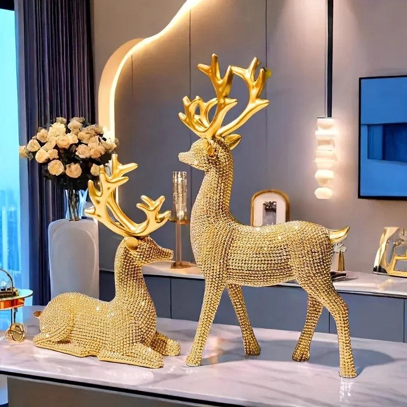 Golden Reindeer Christmas Decor Set of 2 Beads