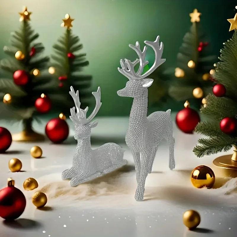 Golden Reindeer Christmas Decor Set of 2 Beads