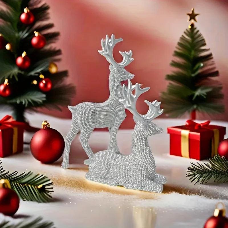 Golden Reindeer Christmas Decor Set of 2 Beads