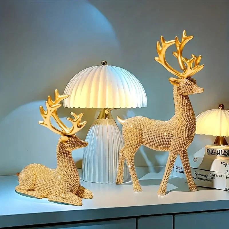 Golden Reindeer Christmas Decor Set of 2 Beads