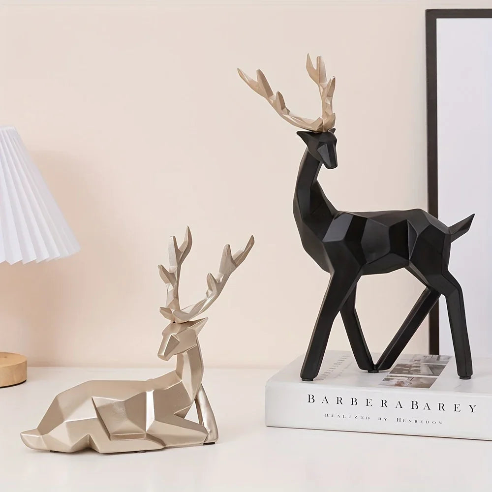 Golden Resin Deer Sculpture with Modern Christmas Decor