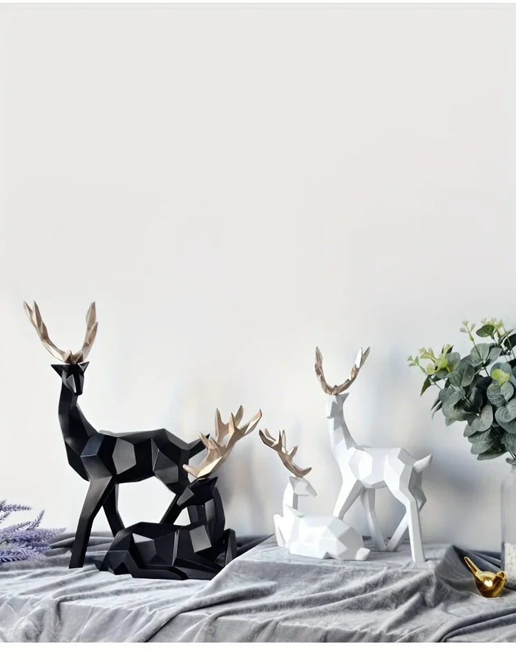 Golden Resin Deer Sculpture with Modern Christmas Decor