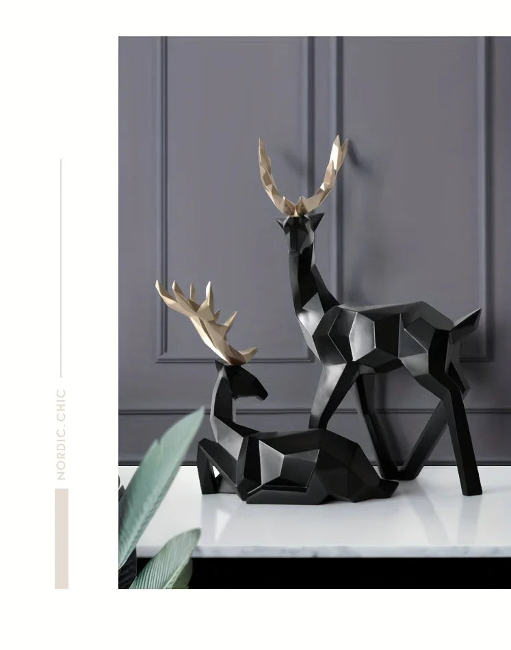 Golden Resin Deer Sculpture with Modern Christmas Decor