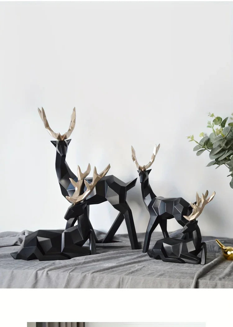 Golden Resin Deer Sculpture with Modern Christmas Decor