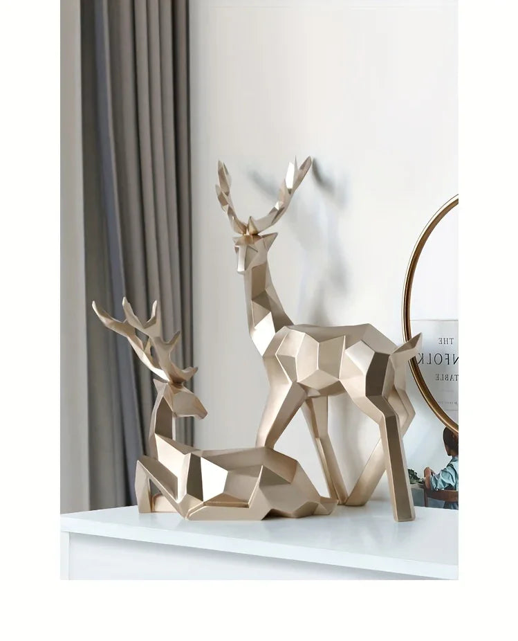 Golden Resin Deer Sculpture with Modern Christmas Decor
