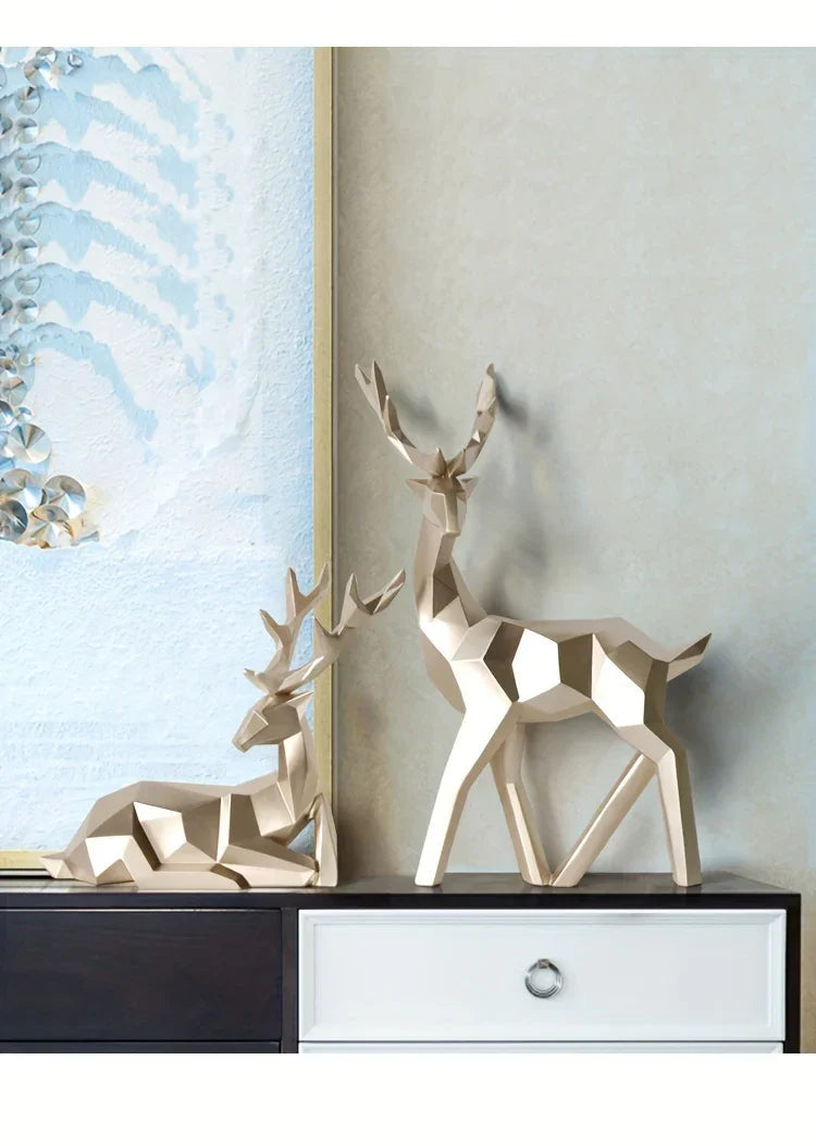 Golden Resin Deer Sculpture with Modern Christmas Decor